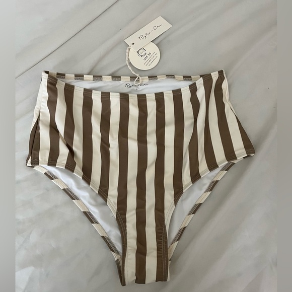 Rylee + Cru high waisted striped olive bikini bottom size Small - Picture 2 of 5